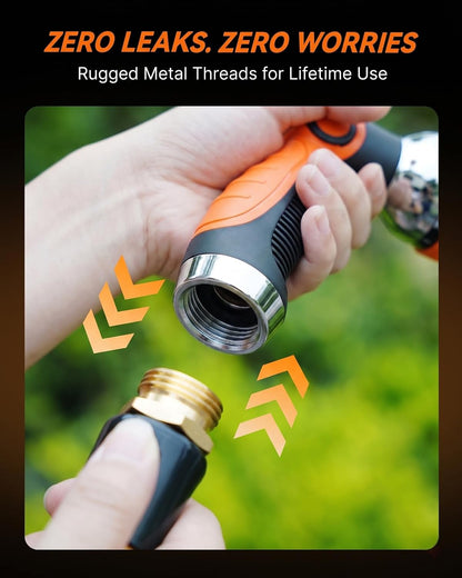 Garden Hose Nozzle Heavy Duty, Metal Water Hose Sprayer with 10 Adjustable Spray Patterns, Thumb Control On Off Valve, High Pressure Hose Nozzle for Watering, Cleaning, Car Washing & Pet Shower