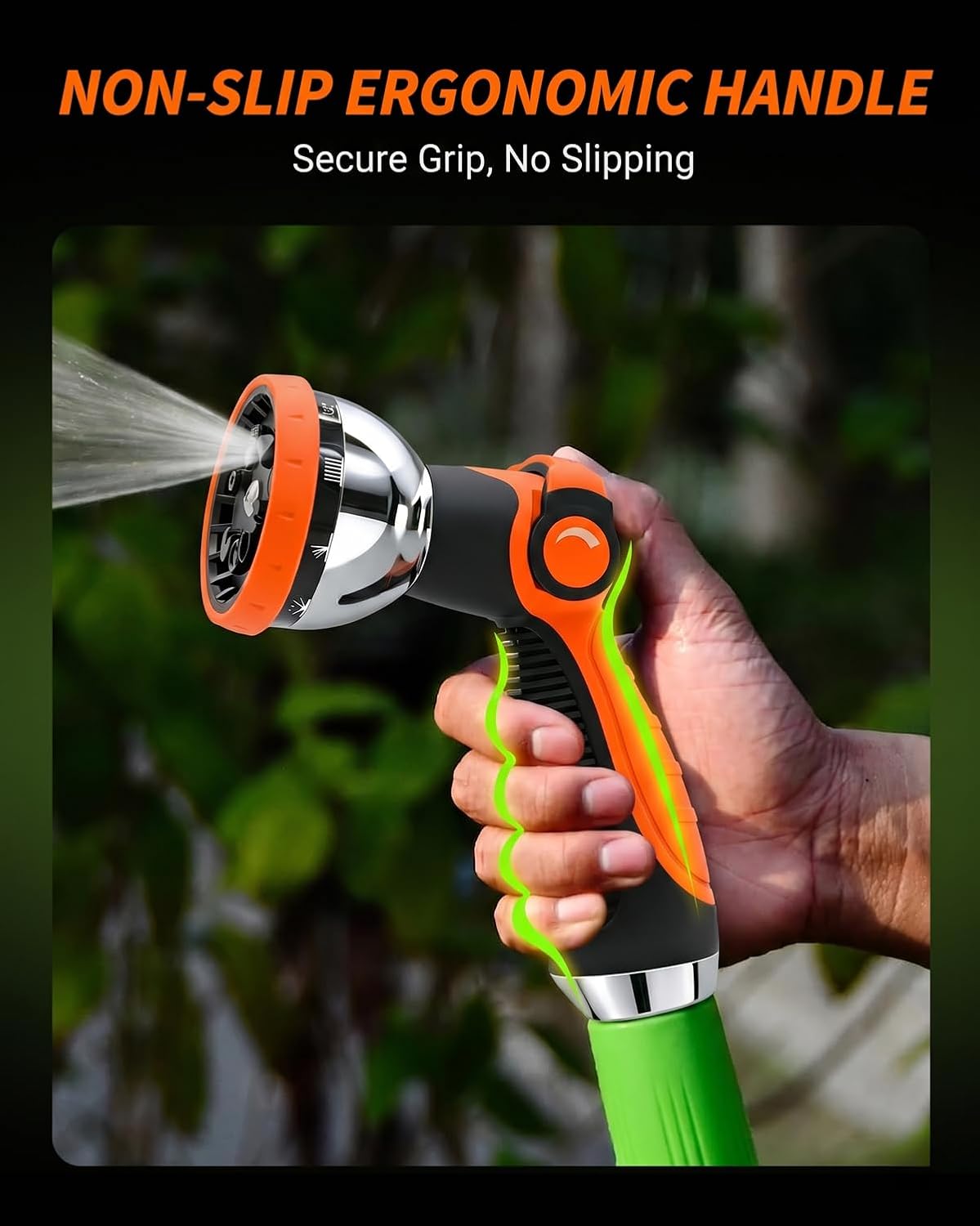 Garden Hose Nozzle Heavy Duty, Metal Water Hose Sprayer with 10 Adjustable Spray Patterns, Thumb Control On Off Valve, High Pressure Hose Nozzle for Watering, Cleaning, Car Washing & Pet Shower