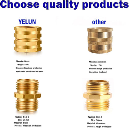 Solid brass Garden Hose Fittings Connectors Adapter Heavy Duty Brass Repair Male, Female faucet leader coupler dual water hose connector (3/4" GHT Double Male Double Female 4 Pcs)