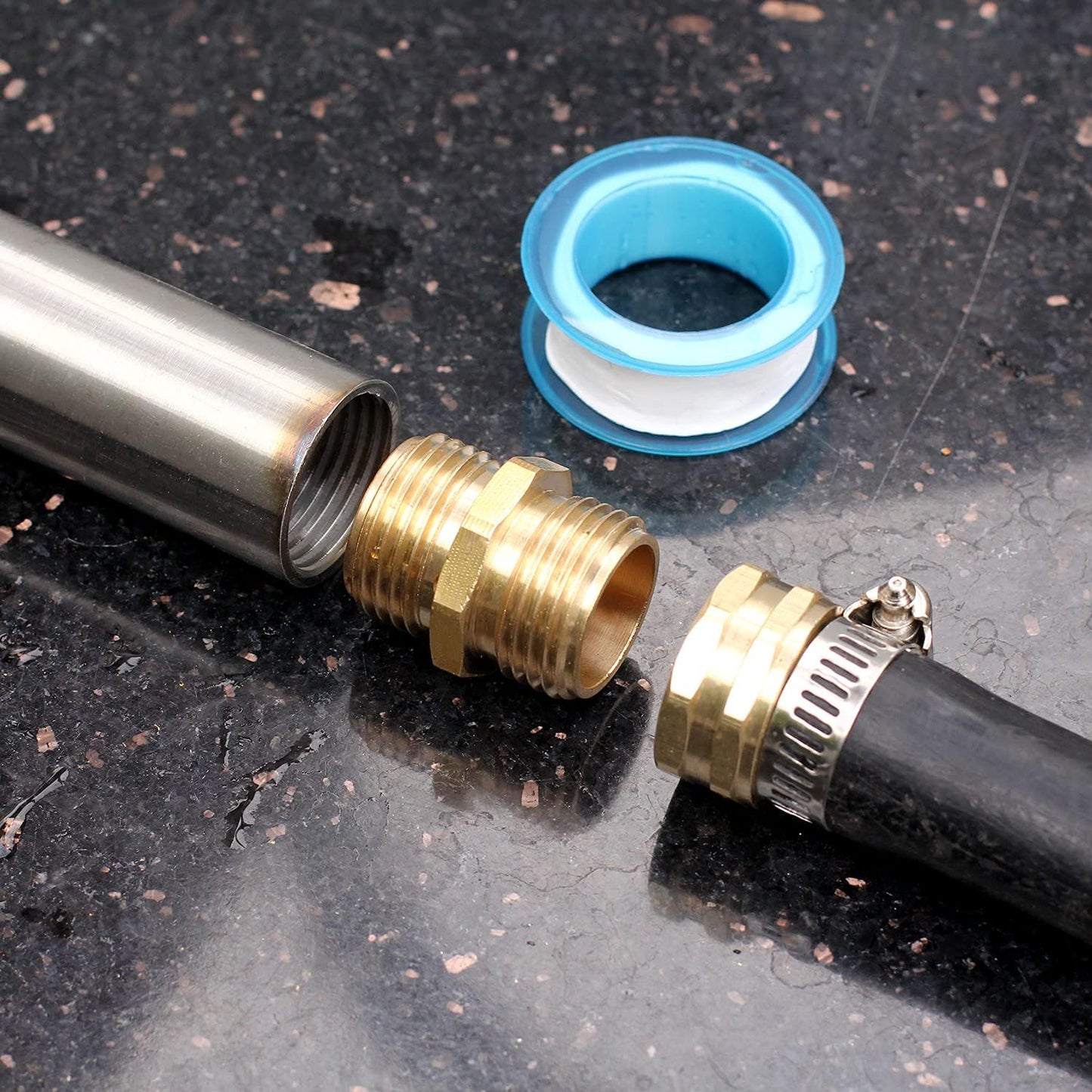 Solid brass Garden Hose Fittings Connectors Adapter Heavy Duty Brass Repair Male, Female faucet leader coupler dual water hose connector (3/4" GHT Double Male Double Female 4 Pcs)