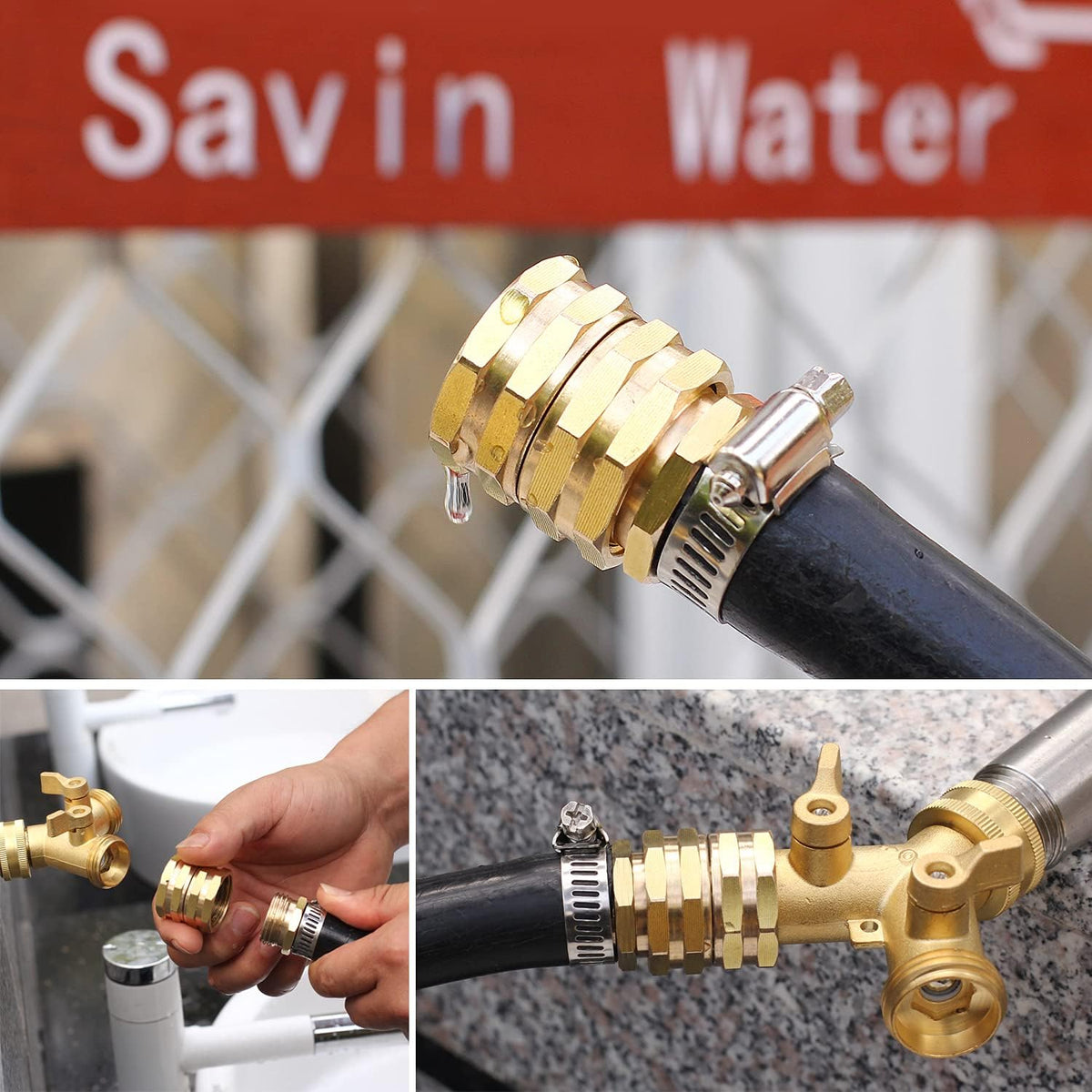 Solid brass Garden Hose Fittings Connectors Adapter Heavy Duty Brass Repair Male, Female faucet leader coupler dual water hose connector (3/4" GHT Double Male Double Female 4 Pcs)