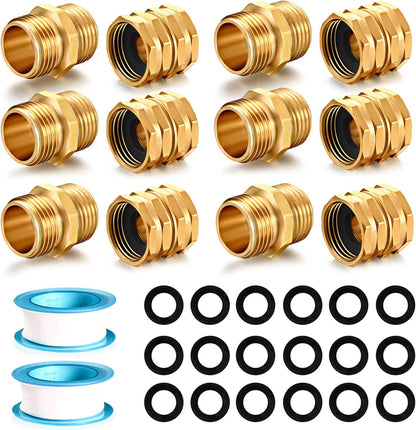 Solid brass Garden Hose Fittings Connectors Adapter Heavy Duty Brass Repair Male, Female faucet leader coupler dual water hose connector (3/4" GHT Double Male Double Female 4 Pcs)