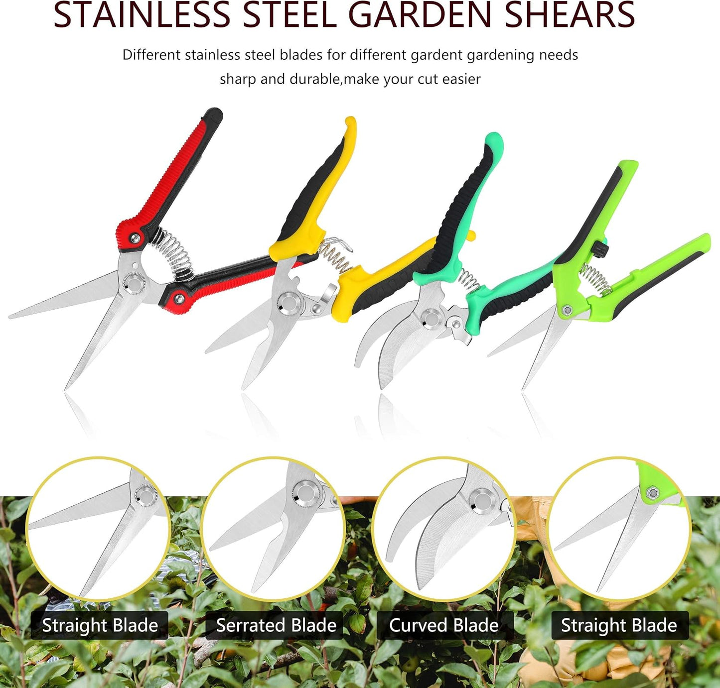 5‑Piece Garden Pruning Shears Set with Gloves & Storage Bag – Stainless Steel Trimming Scissors for Flowers, Herbs & Small Branches – Ergonomic Gardening Tools Kit (Multi-color)