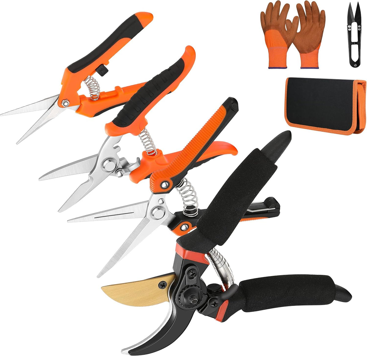 5‑Piece Garden Pruning Shears Set with Gloves & Storage Bag – Stainless Steel Trimming Scissors for Flowers, Herbs & Small Branches – Ergonomic Gardening Tools Kit (Multi-color)