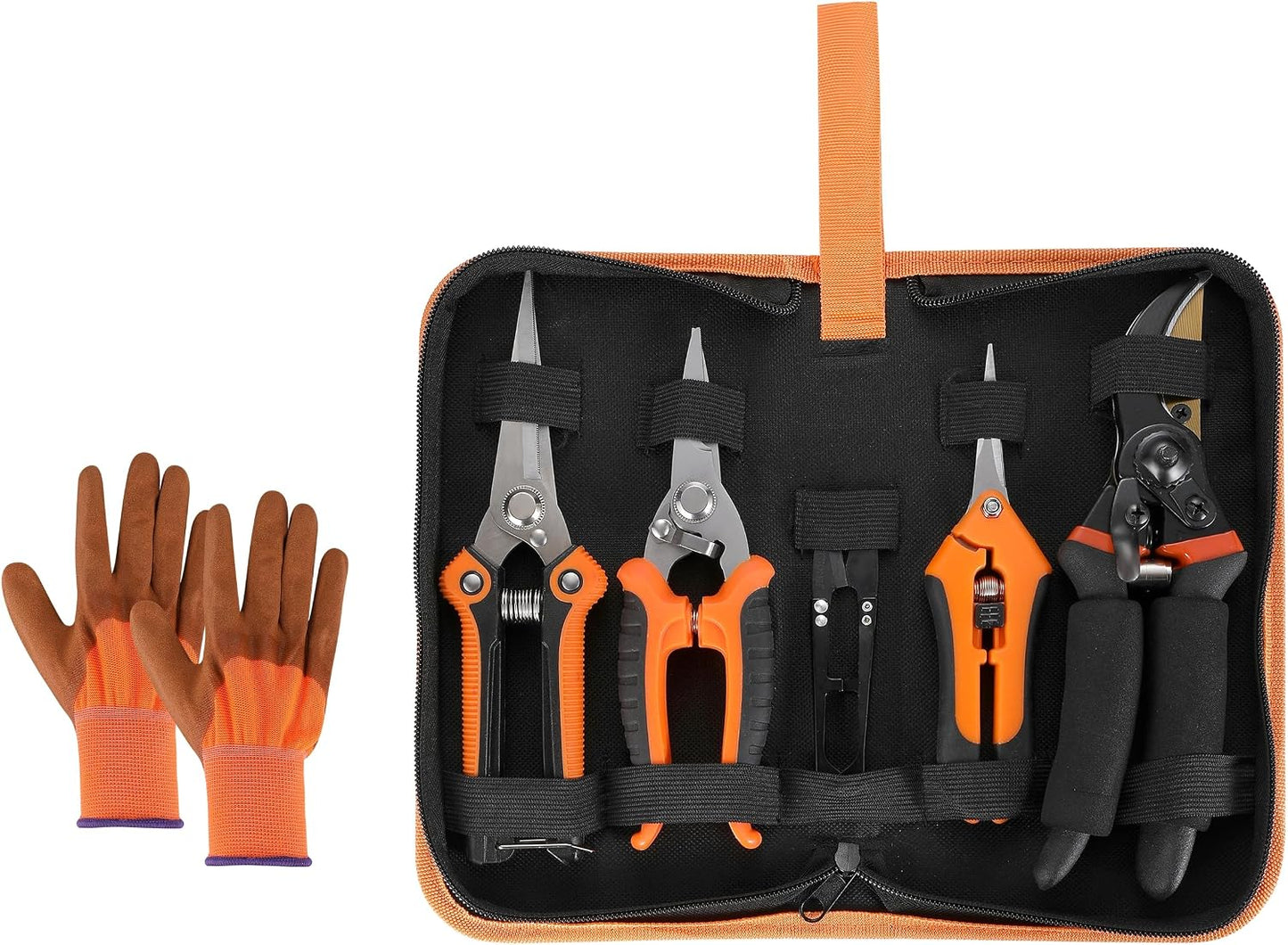 5‑Piece Garden Pruning Shears Set with Gloves & Storage Bag – Stainless Steel Trimming Scissors for Flowers, Herbs & Small Branches – Ergonomic Gardening Tools Kit (Multi-color)
