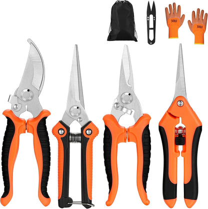 5‑Piece Garden Pruning Shears Set with Gloves & Storage Bag – Stainless Steel Trimming Scissors for Flowers, Herbs & Small Branches – Ergonomic Gardening Tools Kit (Multi-color)