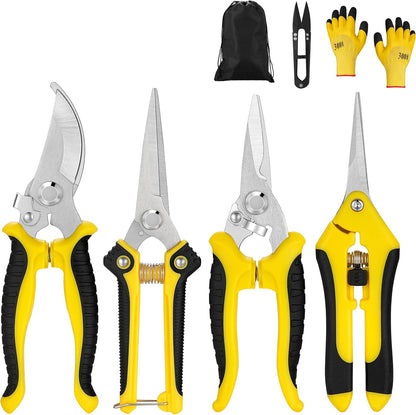 5‑Piece Garden Pruning Shears Set with Gloves & Storage Bag – Stainless Steel Trimming Scissors for Flowers, Herbs & Small Branches – Ergonomic Gardening Tools Kit (Multi-color)