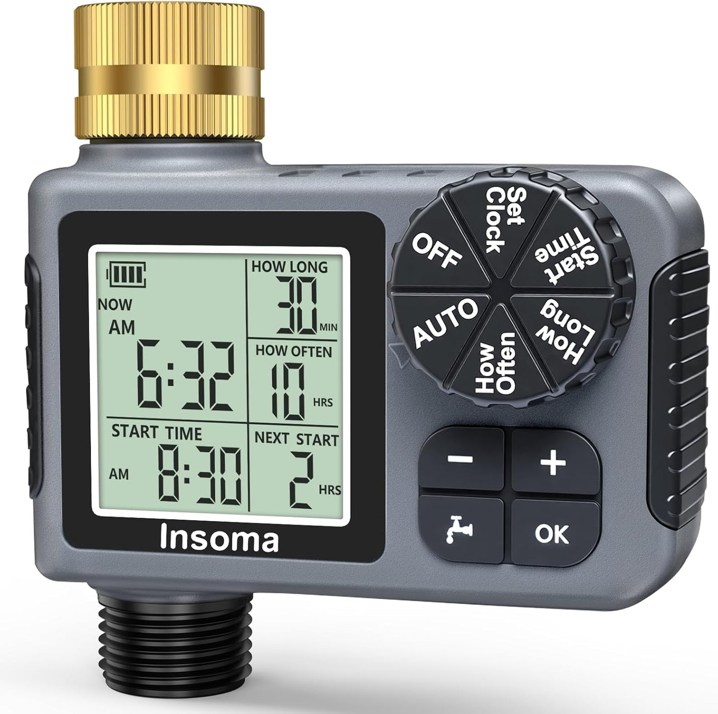 Sprinkler Timer with Brass Inlet, Water Timer for Garden Hose with Auto/Manual/Rain Delay Mode, Easy Setup Hose Timers for Lawn, Garden, Vacation Watering,1 Outlet