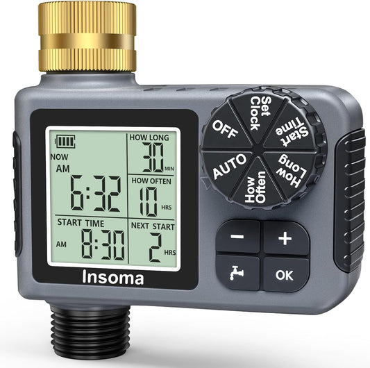 Sprinkler Timer with Brass Inlet, Water Timer for Garden Hose with Auto/Manual/Rain Delay Mode, Easy Setup Hose Timers for Lawn, Garden, Vacation Watering,1 Outlet