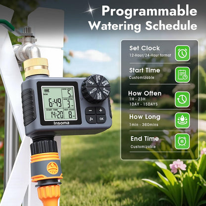 Sprinkler Timer with Brass Inlet, Water Timer for Garden Hose with Auto/Manual/Rain Delay Mode, Easy Setup Hose Timers for Lawn, Garden, Vacation Watering,1 Outlet