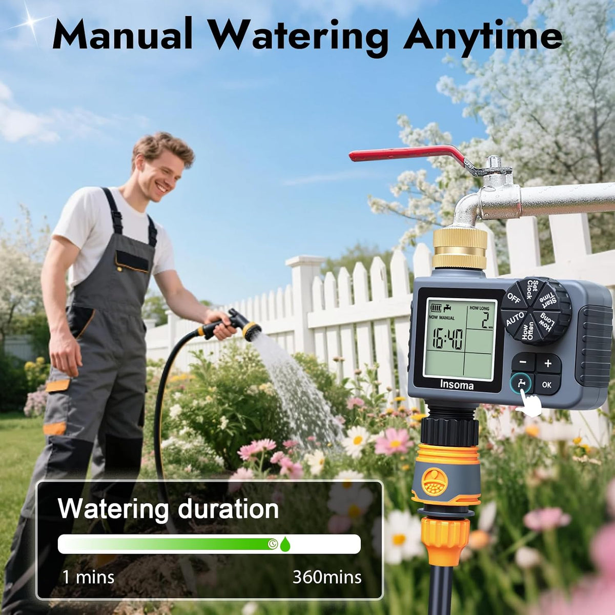Sprinkler Timer with Brass Inlet, Water Timer for Garden Hose with Auto/Manual/Rain Delay Mode, Easy Setup Hose Timers for Lawn, Garden, Vacation Watering,1 Outlet