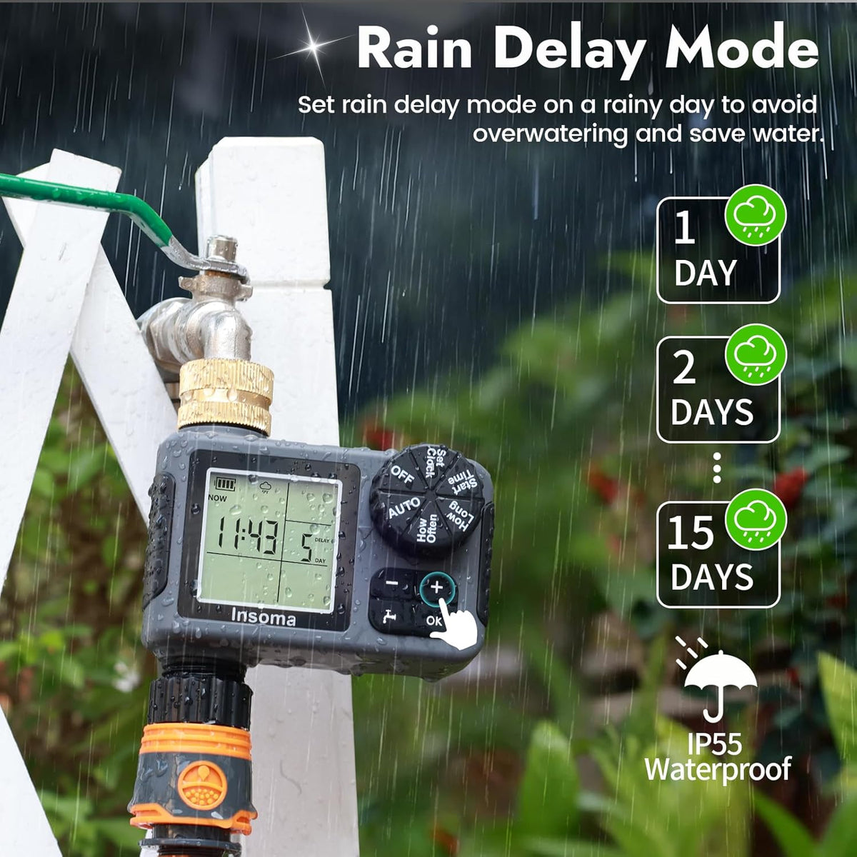 Sprinkler Timer with Brass Inlet, Water Timer for Garden Hose with Auto/Manual/Rain Delay Mode, Easy Setup Hose Timers for Lawn, Garden, Vacation Watering,1 Outlet