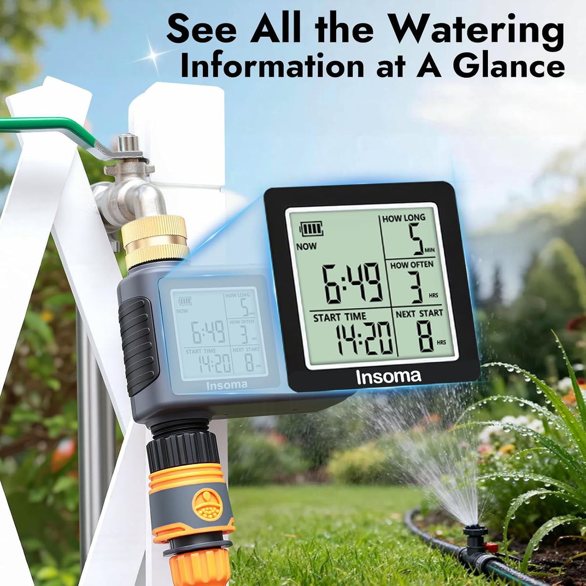 Sprinkler Timer with Brass Inlet, Water Timer for Garden Hose with Auto/Manual/Rain Delay Mode, Easy Setup Hose Timers for Lawn, Garden, Vacation Watering,1 Outlet