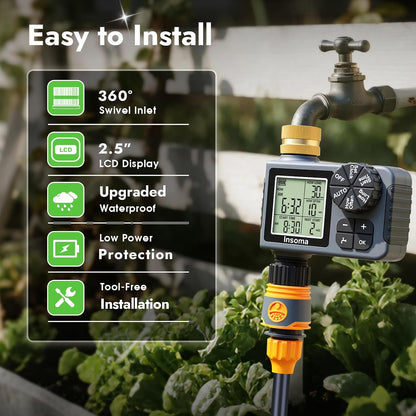Sprinkler Timer with Brass Inlet, Water Timer for Garden Hose with Auto/Manual/Rain Delay Mode, Easy Setup Hose Timers for Lawn, Garden, Vacation Watering,1 Outlet