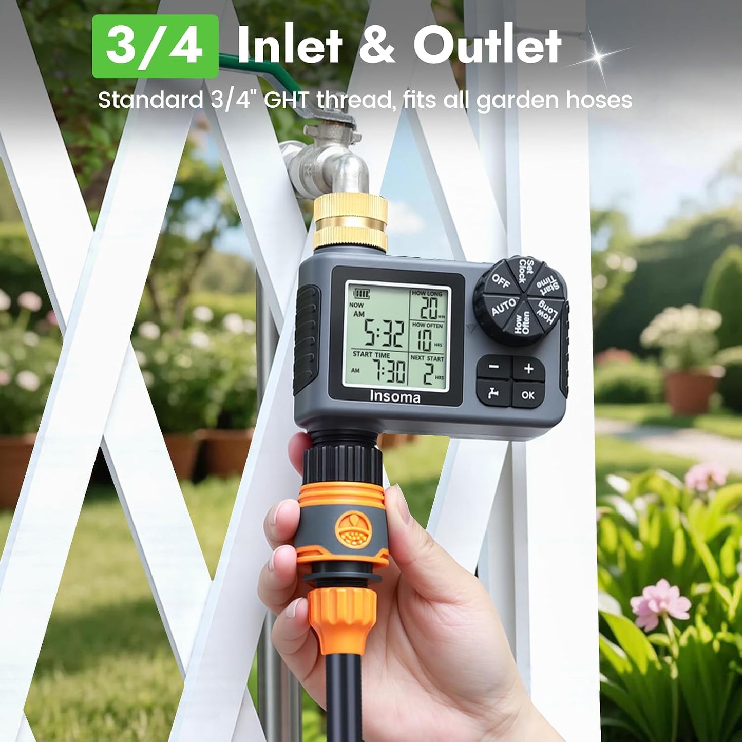 Sprinkler Timer with Brass Inlet, Water Timer for Garden Hose with Auto/Manual/Rain Delay Mode, Easy Setup Hose Timers for Lawn, Garden, Vacation Watering,1 Outlet