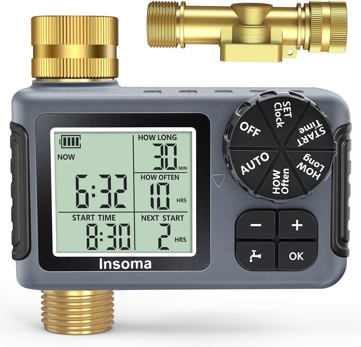 Sprinkler Timer with Brass Inlet, Water Timer for Garden Hose with Auto/Manual/Rain Delay Mode, Easy Setup Hose Timers for Lawn, Garden, Vacation Watering,1 Outlet