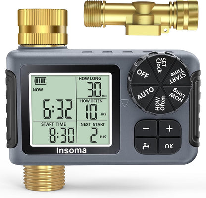 Sprinkler Timer with Brass Inlet, Water Timer for Garden Hose with Auto/Manual/Rain Delay Mode, Easy Setup Hose Timers for Lawn, Garden, Vacation Watering,1 Outlet