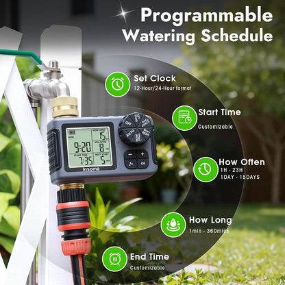 Sprinkler Timer with Brass Inlet, Water Timer for Garden Hose with Auto/Manual/Rain Delay Mode, Easy Setup Hose Timers for Lawn, Garden, Vacation Watering,1 Outlet