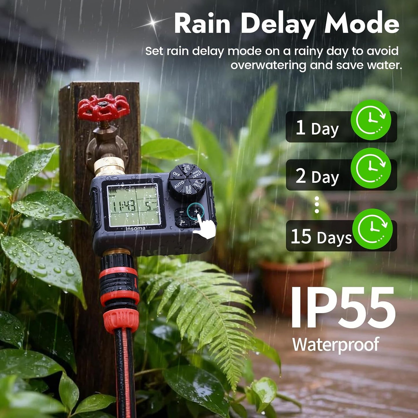 Sprinkler Timer with Brass Inlet, Water Timer for Garden Hose with Auto/Manual/Rain Delay Mode, Easy Setup Hose Timers for Lawn, Garden, Vacation Watering,1 Outlet