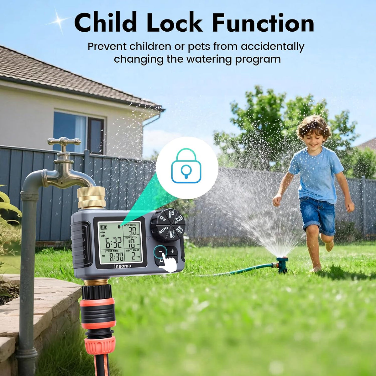 Sprinkler Timer with Brass Inlet, Water Timer for Garden Hose with Auto/Manual/Rain Delay Mode, Easy Setup Hose Timers for Lawn, Garden, Vacation Watering,1 Outlet