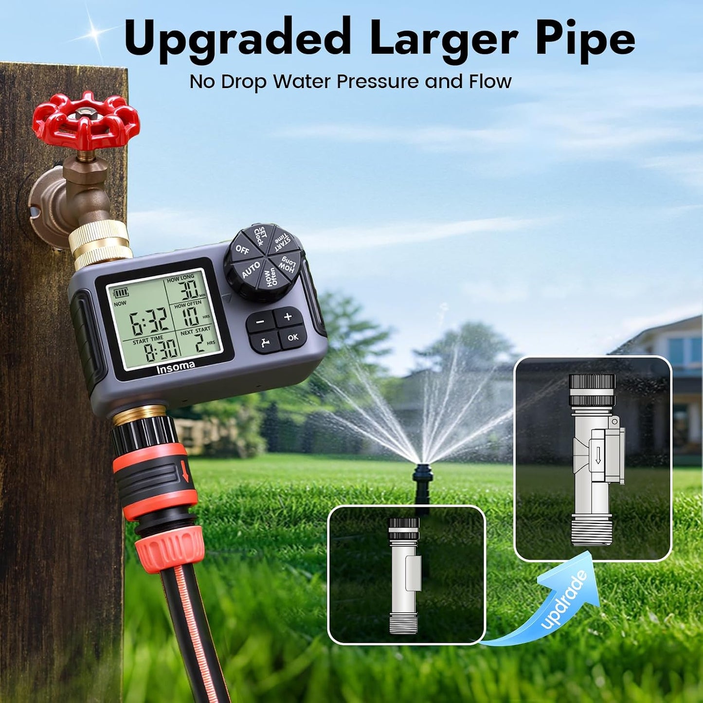 Sprinkler Timer with Brass Inlet, Water Timer for Garden Hose with Auto/Manual/Rain Delay Mode, Easy Setup Hose Timers for Lawn, Garden, Vacation Watering,1 Outlet