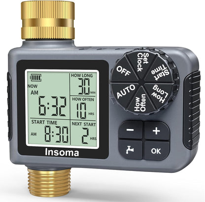Sprinkler Timer with Brass Inlet, Water Timer for Garden Hose with Auto/Manual/Rain Delay Mode, Easy Setup Hose Timers for Lawn, Garden, Vacation Watering,1 Outlet