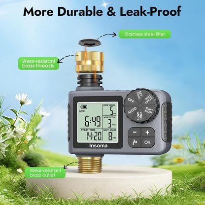 Sprinkler Timer with Brass Inlet, Water Timer for Garden Hose with Auto/Manual/Rain Delay Mode, Easy Setup Hose Timers for Lawn, Garden, Vacation Watering,1 Outlet