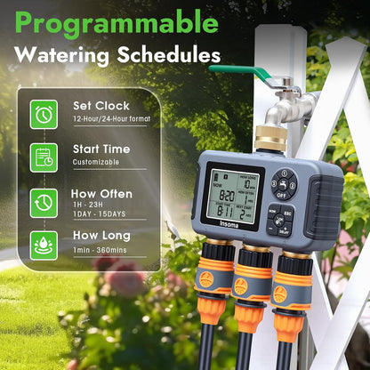 Sprinkler Timer with Brass Inlet, Water Timer for Garden Hose with Auto/Manual/Rain Delay Mode, Easy Setup Hose Timers for Lawn, Garden, Vacation Watering,1 Outlet