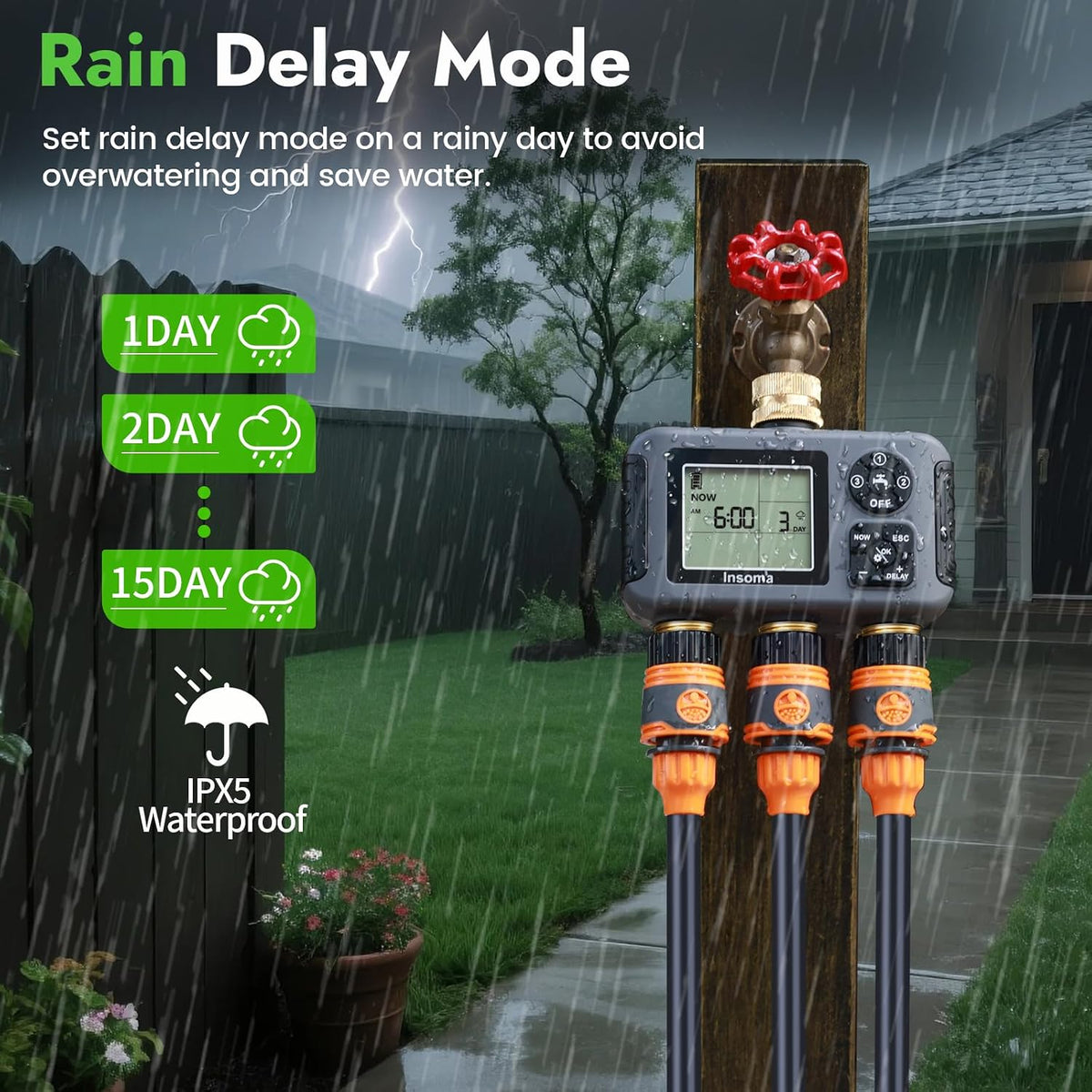 Sprinkler Timer with Brass Inlet, Water Timer for Garden Hose with Auto/Manual/Rain Delay Mode, Easy Setup Hose Timers for Lawn, Garden, Vacation Watering,1 Outlet