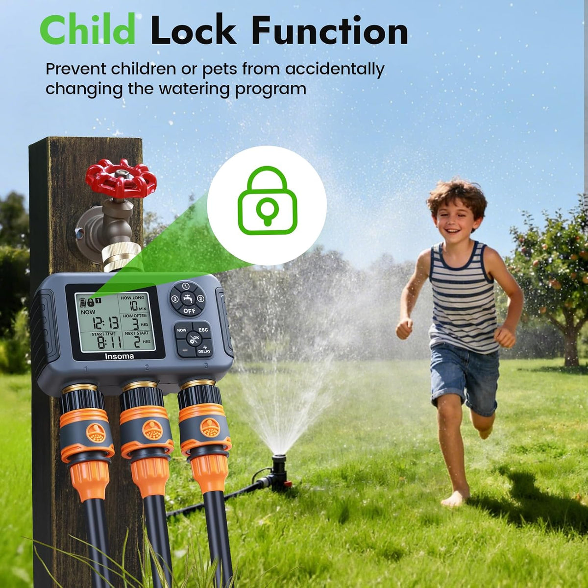 Sprinkler Timer with Brass Inlet, Water Timer for Garden Hose with Auto/Manual/Rain Delay Mode, Easy Setup Hose Timers for Lawn, Garden, Vacation Watering,1 Outlet