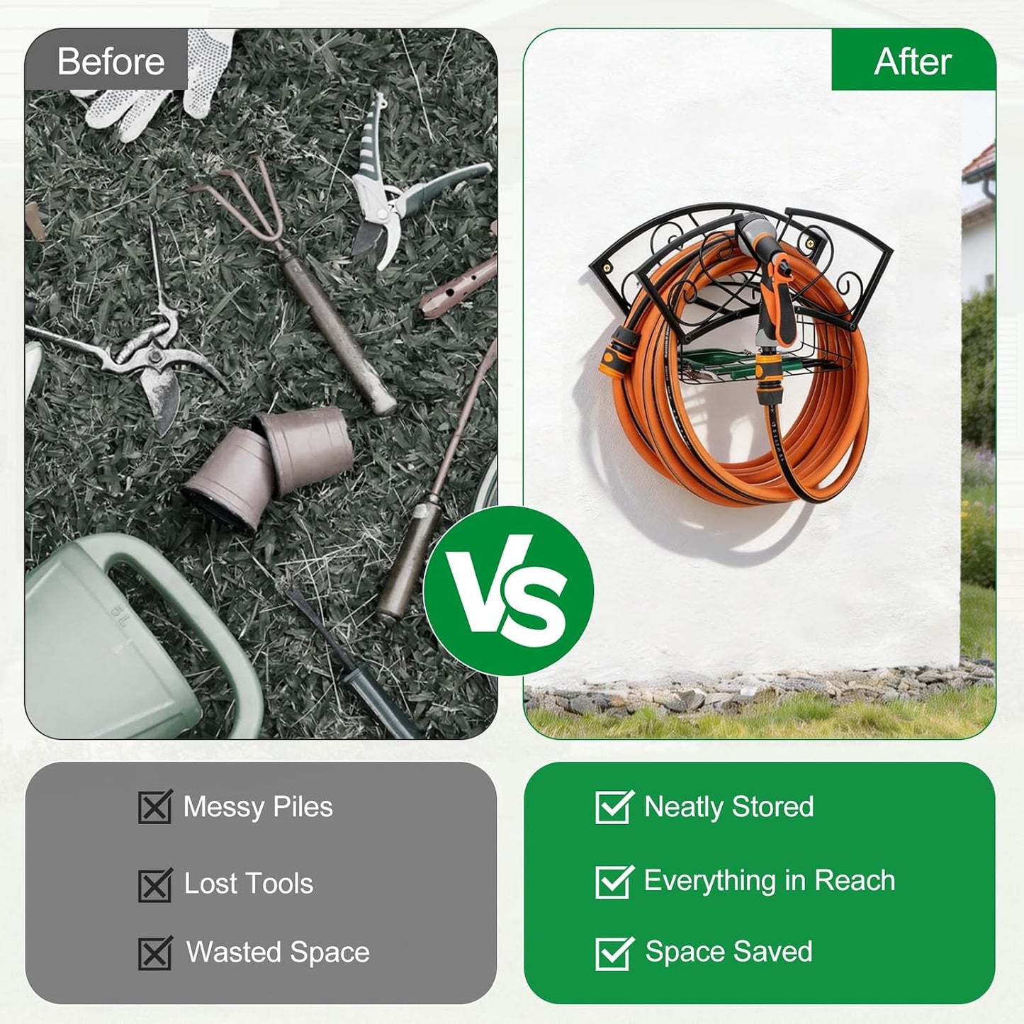 Garden Hose Holder Heavy Duty Metal Water Hose Holder, Hose Hanger Wall Mounted Metal Detachable Hose Storage Organizer for Outside Yard Lawn