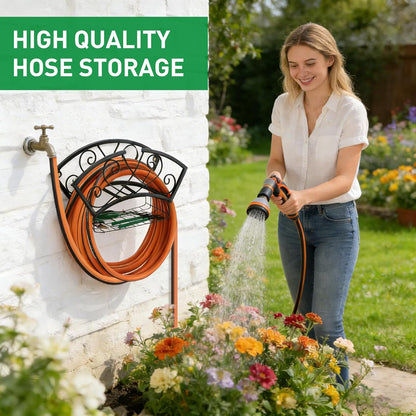 Garden Hose Holder Heavy Duty Metal Water Hose Holder, Hose Hanger Wall Mounted Metal Detachable Hose Storage Organizer for Outside Yard Lawn