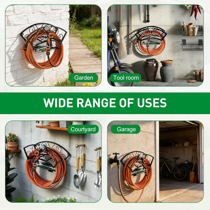 Garden Hose Holder Heavy Duty Metal Water Hose Holder, Hose Hanger Wall Mounted Metal Detachable Hose Storage Organizer for Outside Yard Lawn