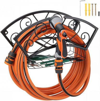 Garden Hose Holder Heavy Duty Metal Water Hose Holder, Hose Hanger Wall Mounted Metal Detachable Hose Storage Organizer for Outside Yard Lawn