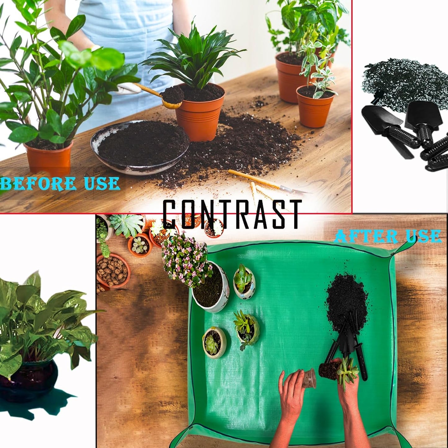 2PCS 26.8" x 26.8" Plant Repotting Mat Waterproof Transplanting Mat Indoor Succulent Potting Mat Portable Gardening Soil Changing and Watering mat Square and Foldable Garden mat