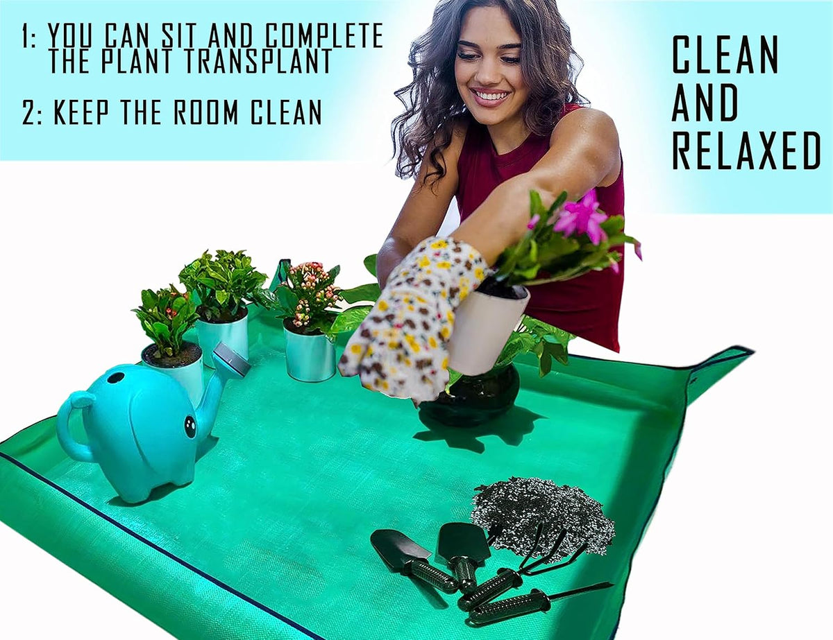 2PCS 26.8" x 26.8" Plant Repotting Mat Waterproof Transplanting Mat Indoor Succulent Potting Mat Portable Gardening Soil Changing and Watering mat Square and Foldable Garden mat