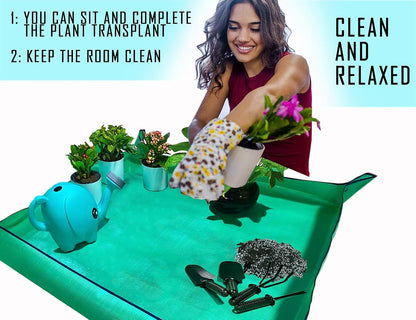 2PCS 26.8" x 26.8" Plant Repotting Mat Waterproof Transplanting Mat Indoor Succulent Potting Mat Portable Gardening Soil Changing and Watering mat Square and Foldable Garden mat