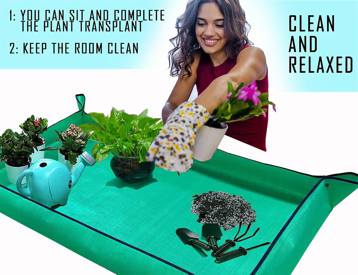 2PCS 26.8" x 26.8" Plant Repotting Mat Waterproof Transplanting Mat Indoor Succulent Potting Mat Portable Gardening Soil Changing and Watering mat Square and Foldable Garden mat
