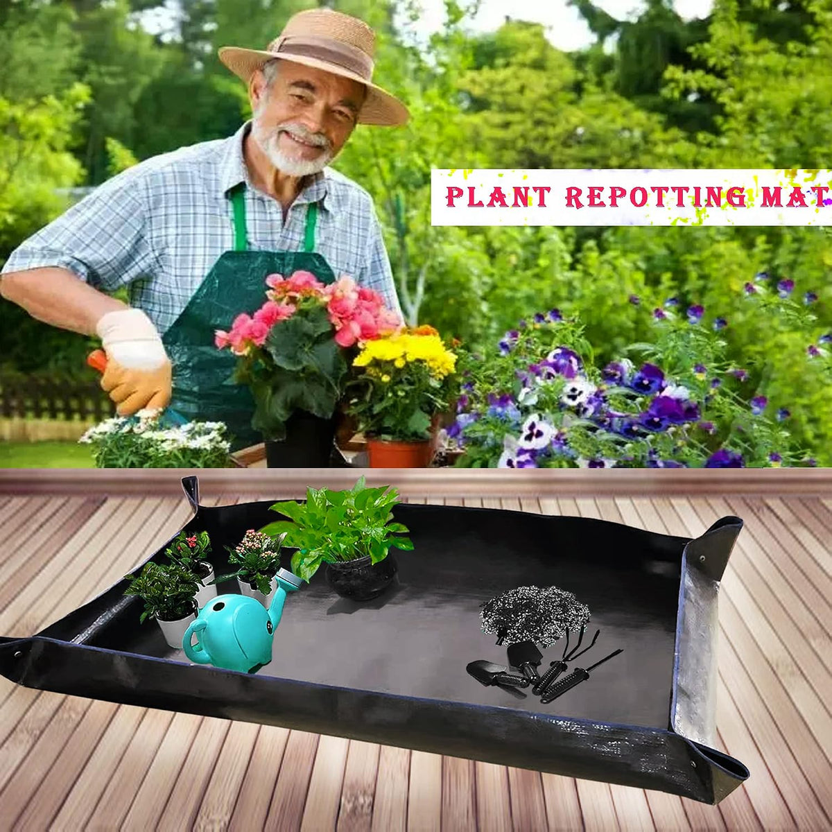 2PCS 26.8" x 26.8" Plant Repotting Mat Waterproof Transplanting Mat Indoor Succulent Potting Mat Portable Gardening Soil Changing and Watering mat Square and Foldable Garden mat