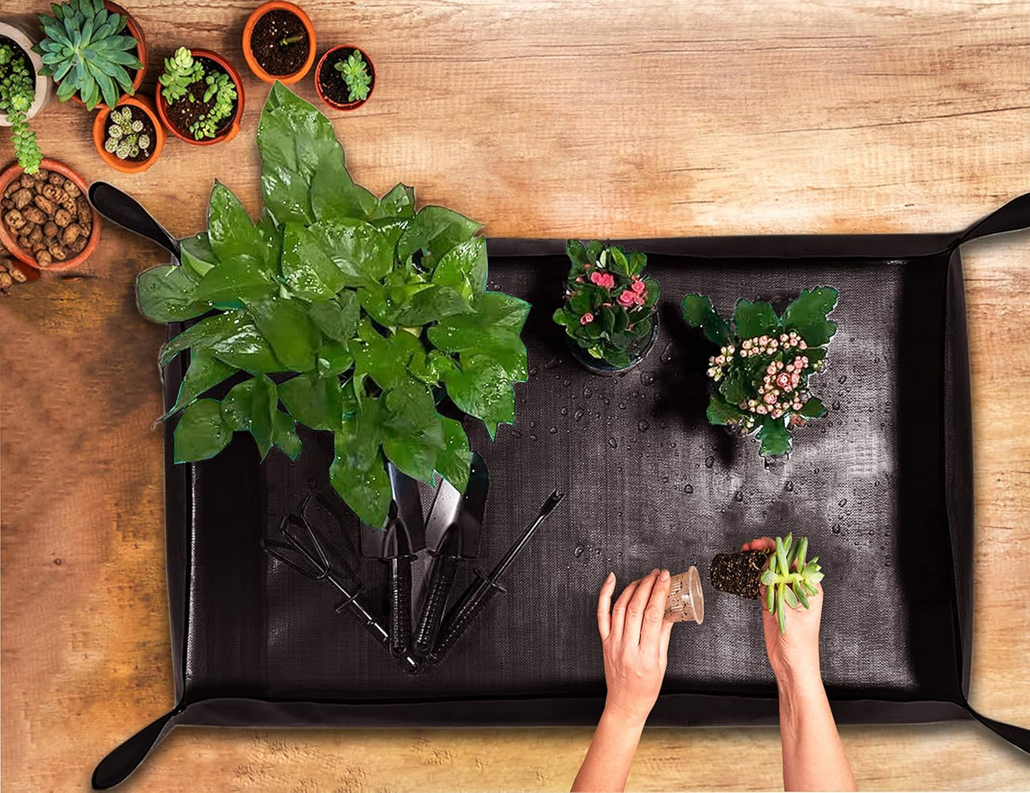 2PCS 26.8" x 26.8" Plant Repotting Mat Waterproof Transplanting Mat Indoor Succulent Potting Mat Portable Gardening Soil Changing and Watering mat Square and Foldable Garden mat
