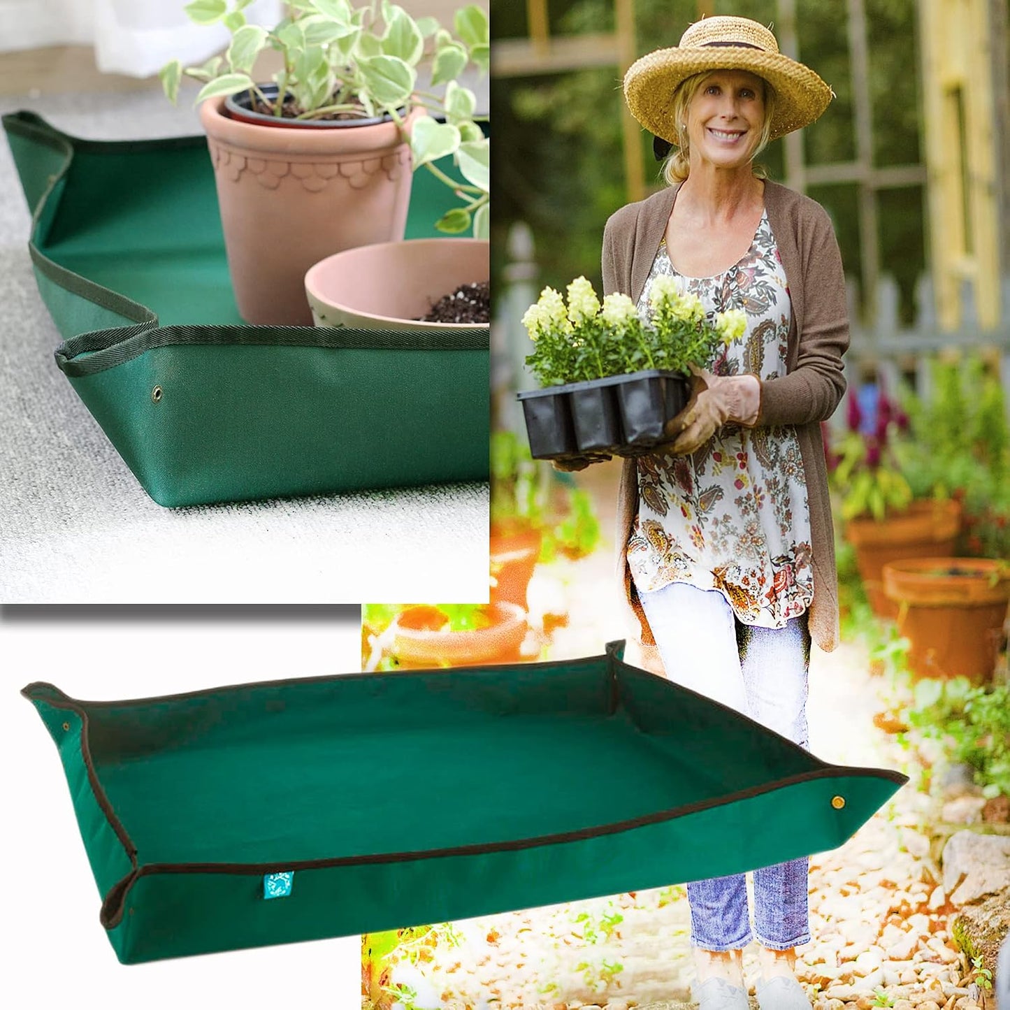 2PCS 26.8" x 26.8" Plant Repotting Mat Waterproof Transplanting Mat Indoor Succulent Potting Mat Portable Gardening Soil Changing and Watering mat Square and Foldable Garden mat