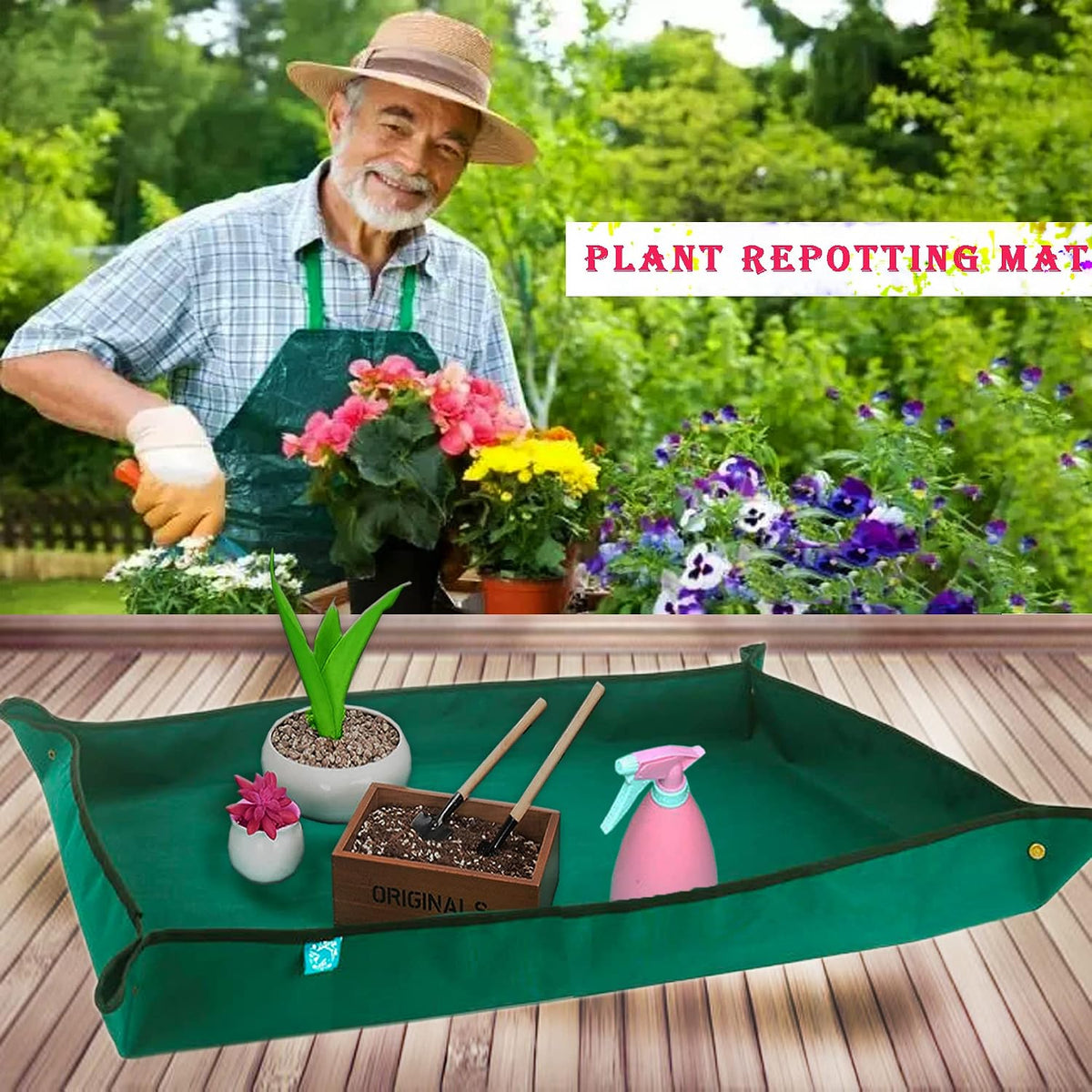 2PCS 26.8" x 26.8" Plant Repotting Mat Waterproof Transplanting Mat Indoor Succulent Potting Mat Portable Gardening Soil Changing and Watering mat Square and Foldable Garden mat