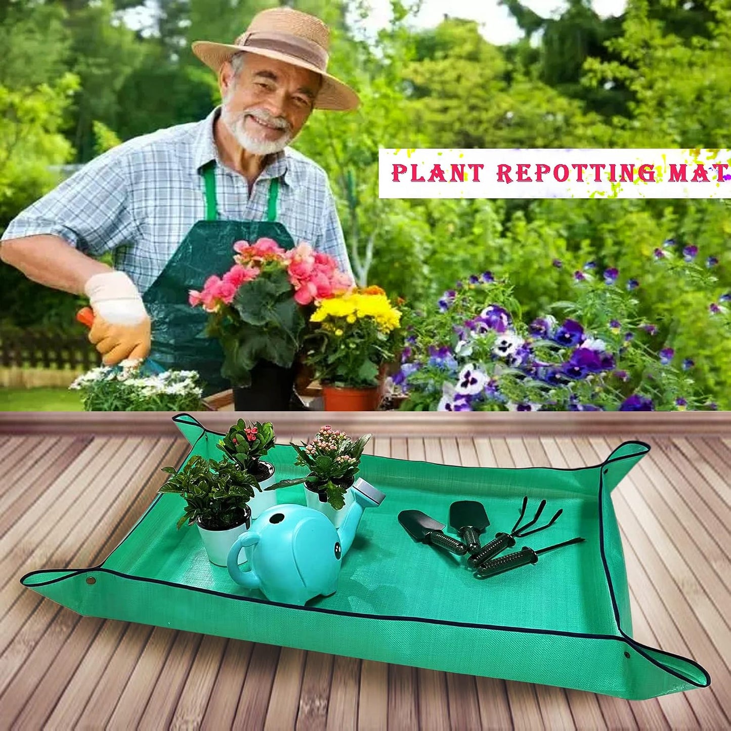 2PCS 26.8" x 26.8" Plant Repotting Mat Waterproof Transplanting Mat Indoor Succulent Potting Mat Portable Gardening Soil Changing and Watering mat Square and Foldable Garden mat