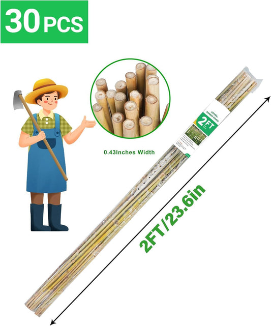 2ft Natural Bamboo Plant Stakes for Tomatoes, Beans, Flowers, Potted, Climbing Plants 30pcs