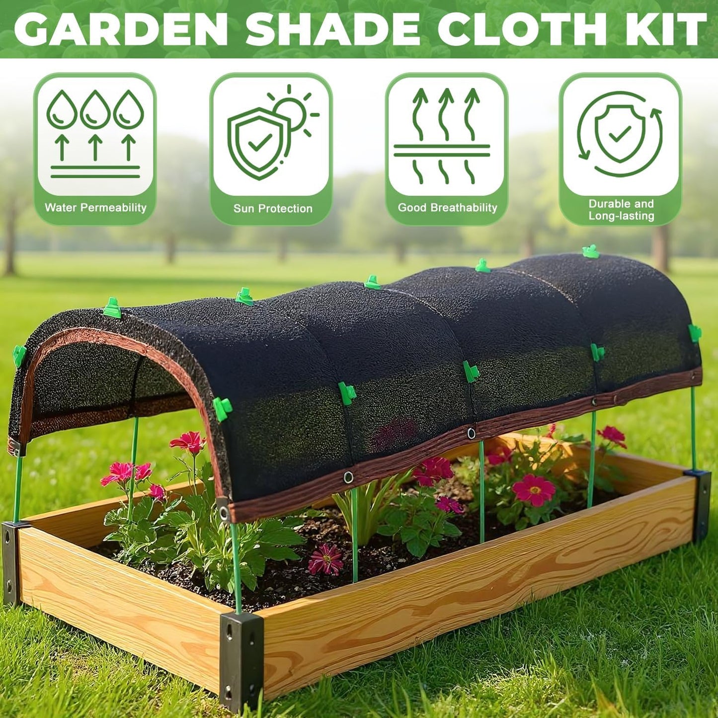 2026 Upgraded Garden Shade Cloth Kit 78.7"x59" Garden Shade Cloth for Plants Heat Protection with 5 Sets Garden Hoops for Raised Beds 75% Sunblock Shade Cloth Row Cover for Outdoor Plant Vegetables