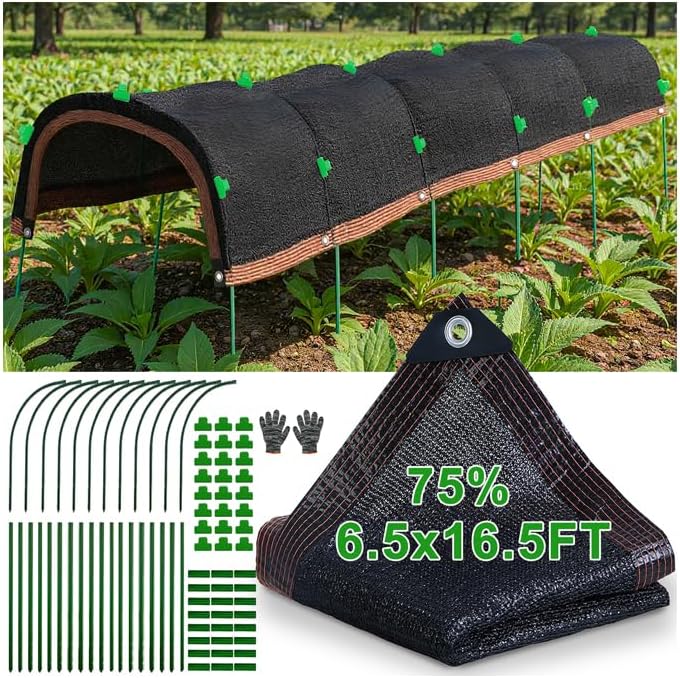 2026 Upgraded Garden Shade Cloth Kit 78.7"x59" Garden Shade Cloth for Plants Heat Protection with 5 Sets Garden Hoops for Raised Beds 75% Sunblock Shade Cloth Row Cover for Outdoor Plant Vegetables