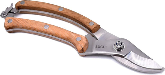 Wood Handle Pruning Shears, SK-5 Steel Blade, 1-inch Cutting Capacity, Sharp, Well Designed Garden Shears, 8"