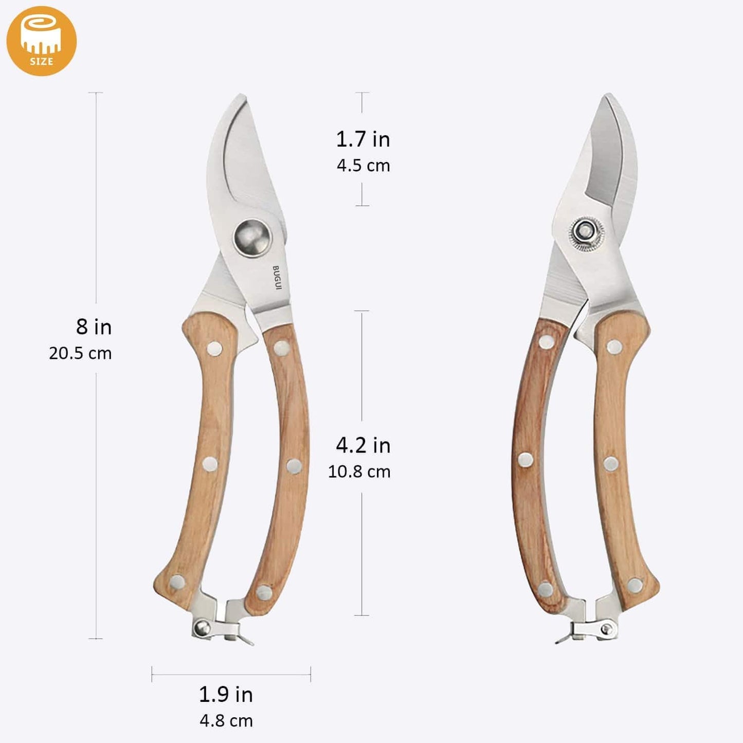 Wood Handle Pruning Shears, SK-5 Steel Blade, 1-inch Cutting Capacity, Sharp, Well Designed Garden Shears, 8"