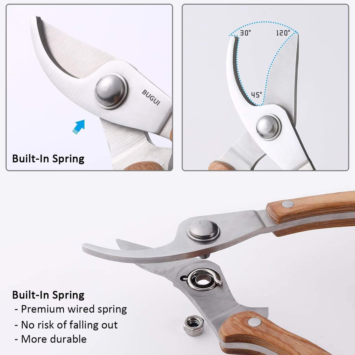 Wood Handle Pruning Shears, SK-5 Steel Blade, 1-inch Cutting Capacity, Sharp, Well Designed Garden Shears, 8"
