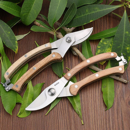 Wood Handle Pruning Shears, SK-5 Steel Blade, 1-inch Cutting Capacity, Sharp, Well Designed Garden Shears, 8"